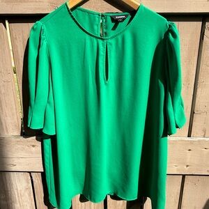 Express Green Boxy Puff Sleeve Blouse Sz L - EUC